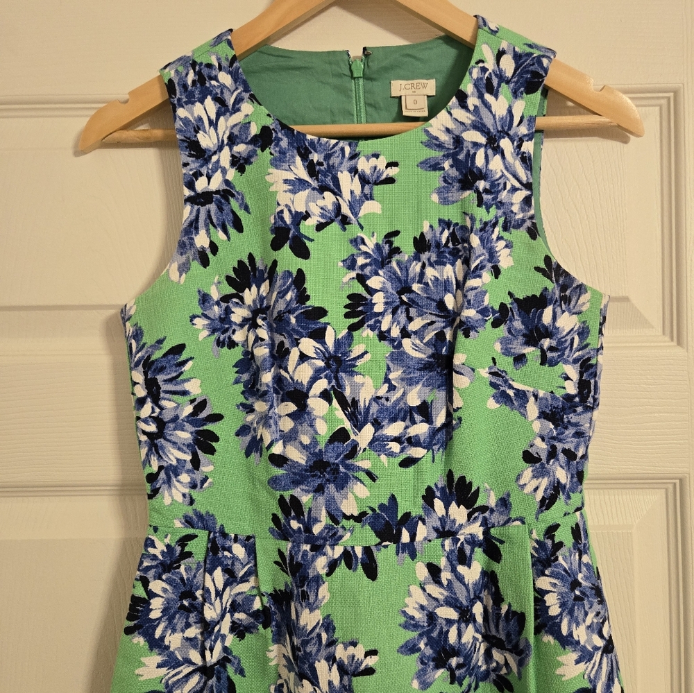 J. Crew bright green and blue floral sleeveless dress size 0 - Picture 4 of 8